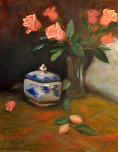 Still Life with Peach Roses